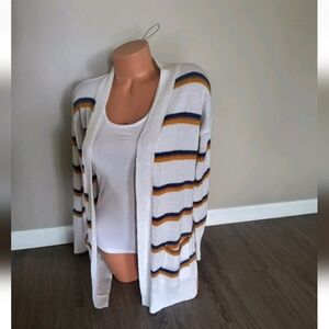 SO Women's Striped Print Open Front Cardigan Beach Wear Sweater LS Size M